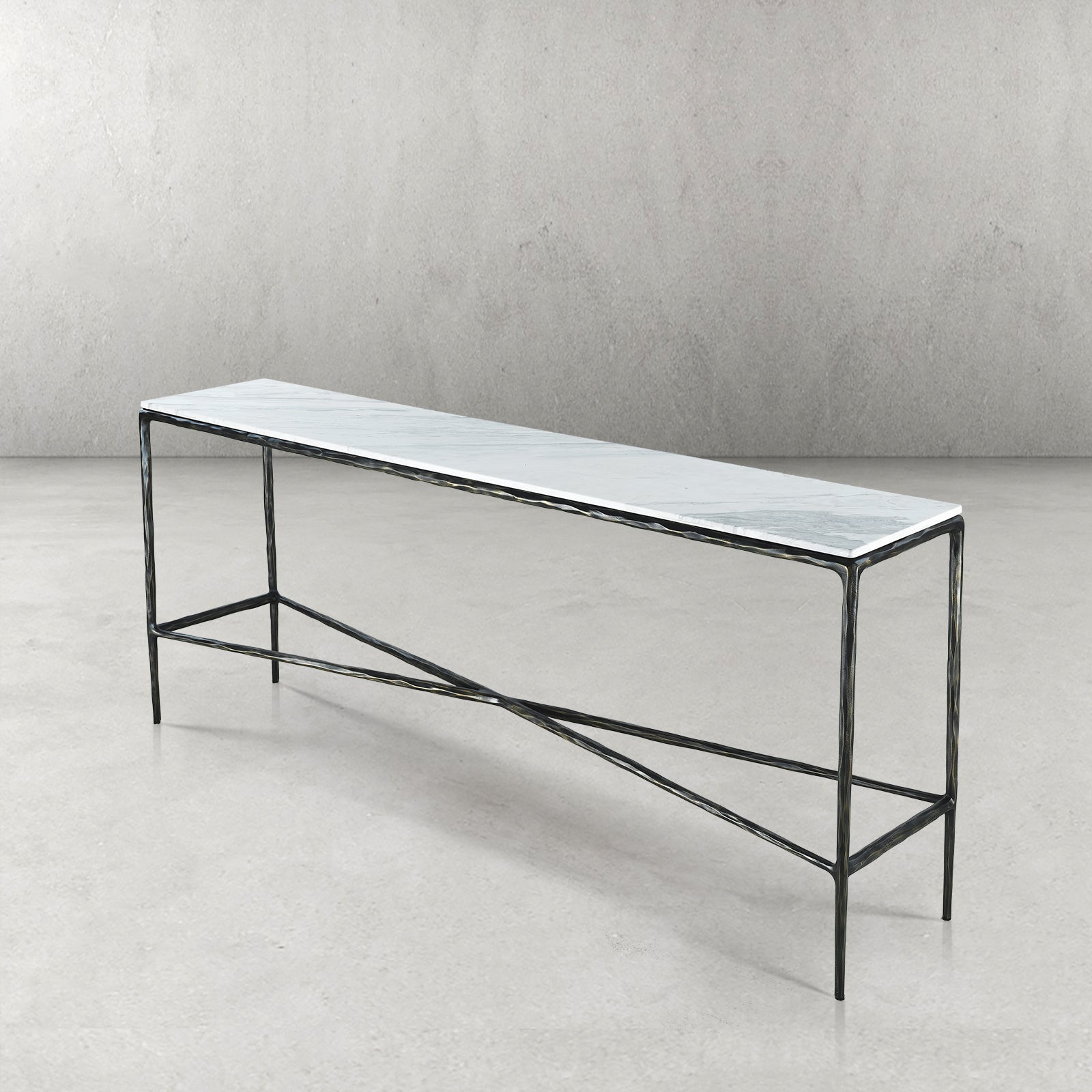Thaddeus Metal Rectangle Marble Console Table Hand-Forged Entryways Entrance Table