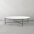 Thaddeus Metal Marble Round Coffee Table Hand-Forged Style O & X Living Sofa Center Tea Table