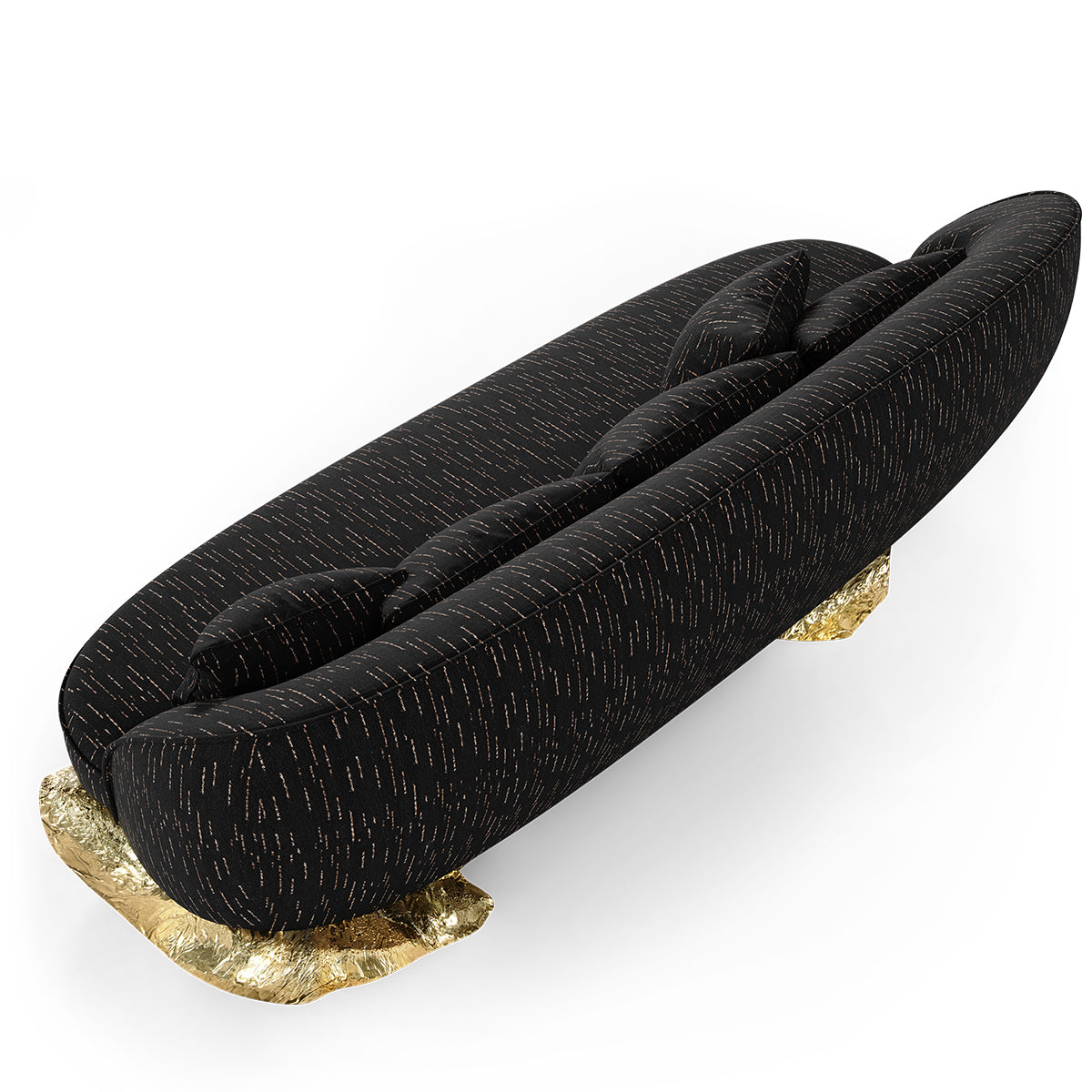 Luxury Sculptural Sofa with Polished Hammered Brass Base & Organic Curved Design