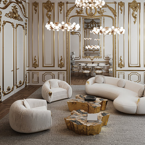 Luxury Sculptural Armchair with Polished Brass Accents & Vintage Contemporary Design