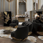Luxury Sculptural Sofa with Polished Hammered Brass Base & Organic Curved Design
