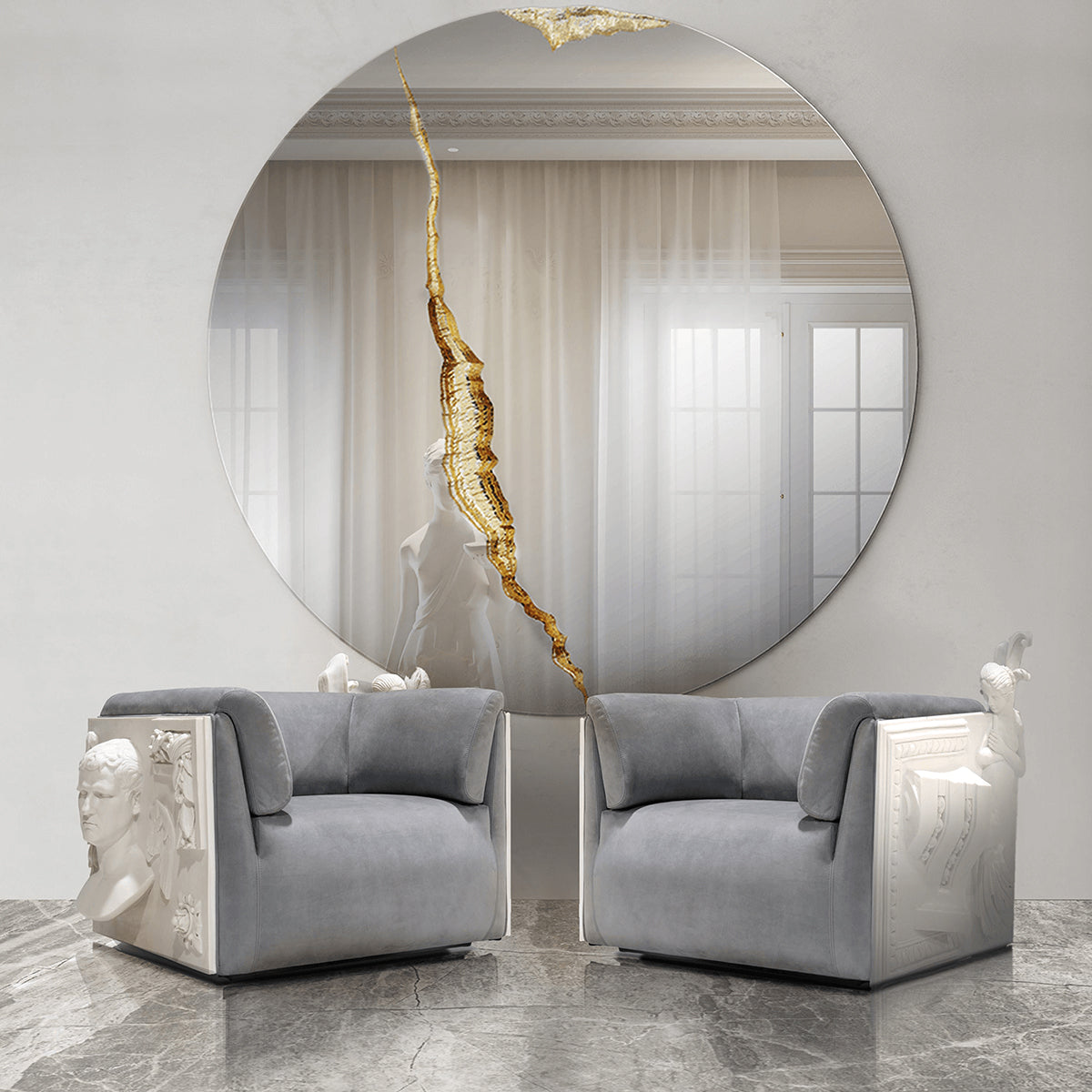 Luxury Versailles Style Armchair with Carved Wooden Frame & Upholstered Design