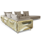 Luxury Imperfect Sculptural L-Shaped Modular Sofa with Ottoman & Polished Brass Design
