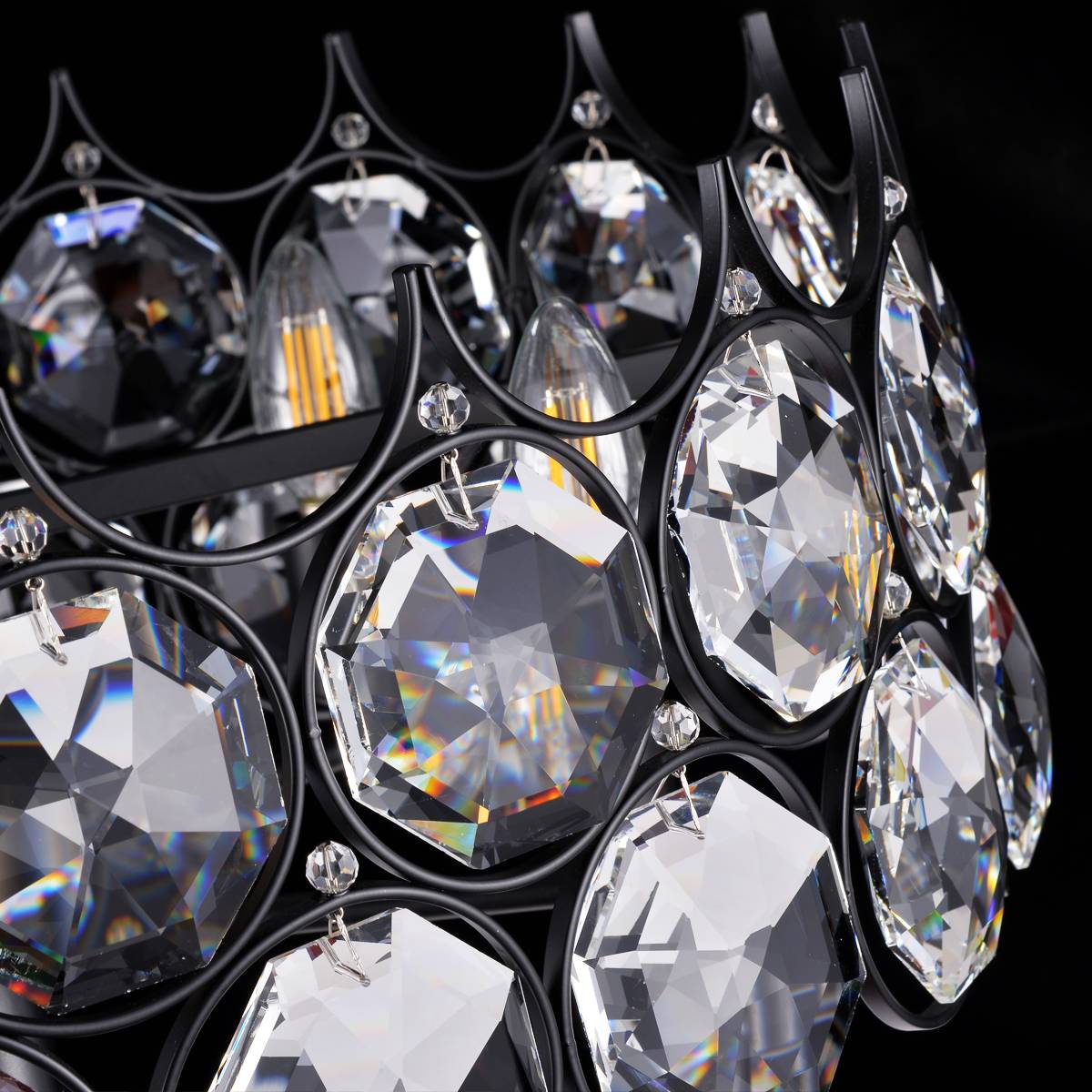 Luxury 24x24x8.3 inch Black Metal Crystal Chandelier with 39.4 inch Hanging Chain – Elegant Decorative Lighting Fixture