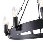 Lustre rustique à huit lumières en fer forgé noir (65 x 65 x 50 cm) avec chaîne de suspension de 100 cm – Luminaire de style ferme vintage