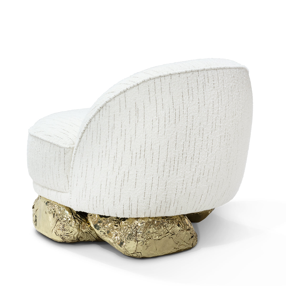Luxury Sculptural Armchair with Polished Hammered Brass Base & Organic Curved Design