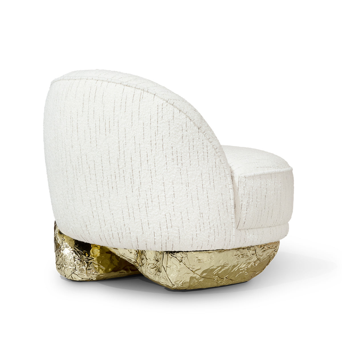 Luxury Sculptural Armchair with Polished Hammered Brass Base & Organic Curved Design