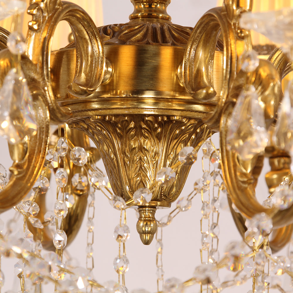 37X31 Inch 12 Lights Candle Style Antique Brass and Crystal Chandelier