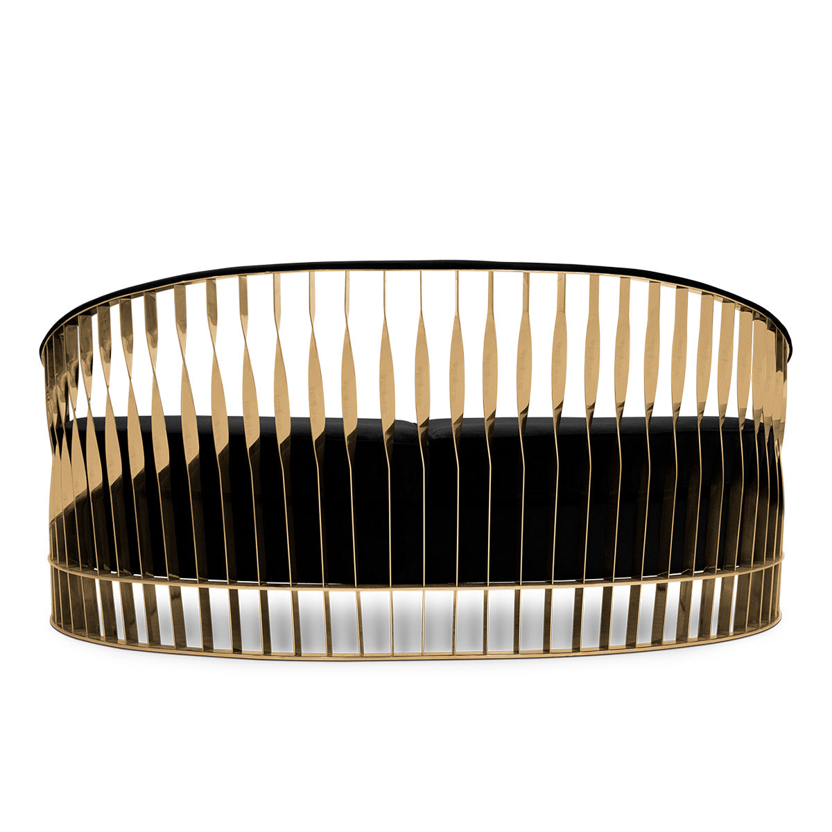 Luxury Curved Velvet Sofa with Gold Accent Base & Sculptural Modern Design