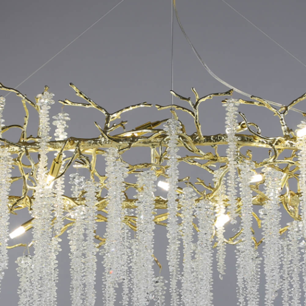 48-72 Inch Oval Chandelier Gold Tree Branch Chandelier Modern Crystal Chandelier for Dining Room