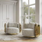 Luxury Imperfect Sculptural Armchair with Swivel Base & Hammered Brass Round Design