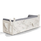 Luxury Versailles Inspired Sofa with Sculpted Resin Wood Frame, Velvet Pillows & Acrylic Legs