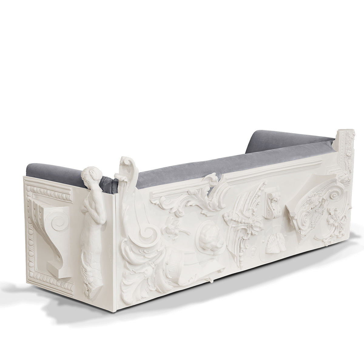 Luxury Versailles Inspired Sofa with Sculpted Resin Wood Frame, Velvet Pillows & Acrylic Legs