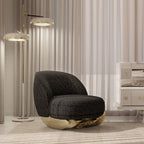 Luxury Sculptural Armchair with Polished Hammered Brass Base & Organic Curved Design