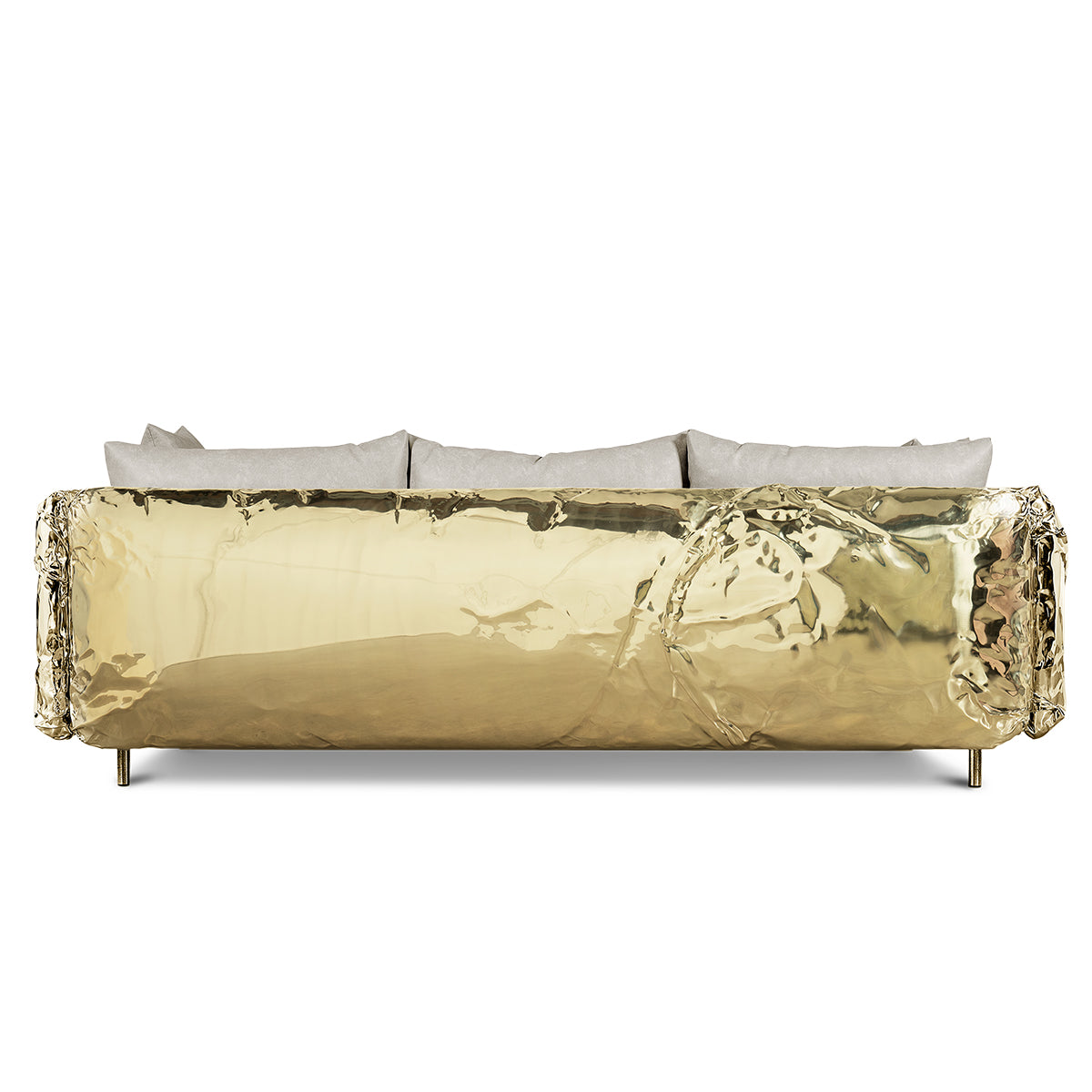 Luxury Imperfect Sculptural Sofa with Hammered Brass Frame & Artistic Design