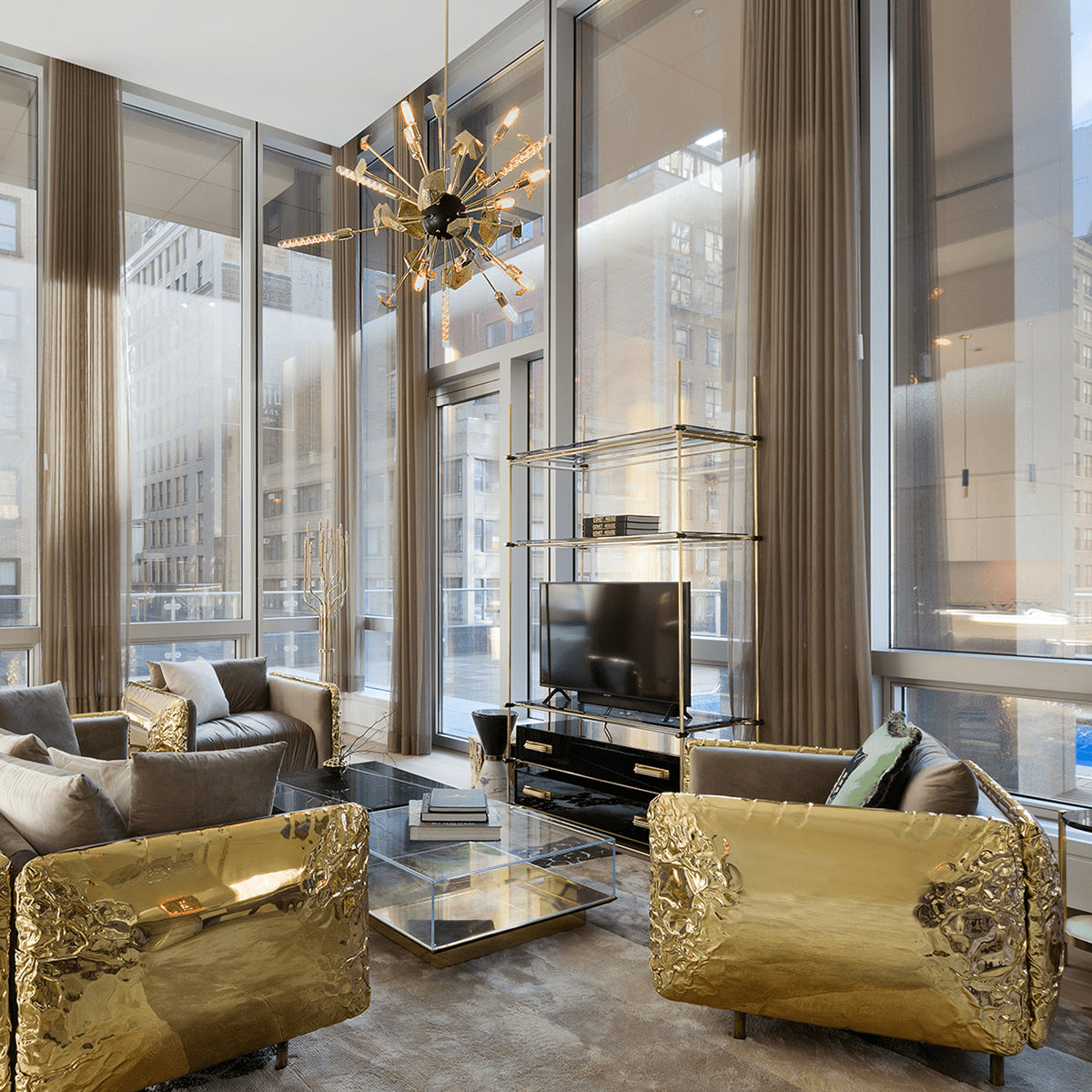 Luxury Imperfect Sculptural Armchair with Hammered Brass Frame & Artistic Design