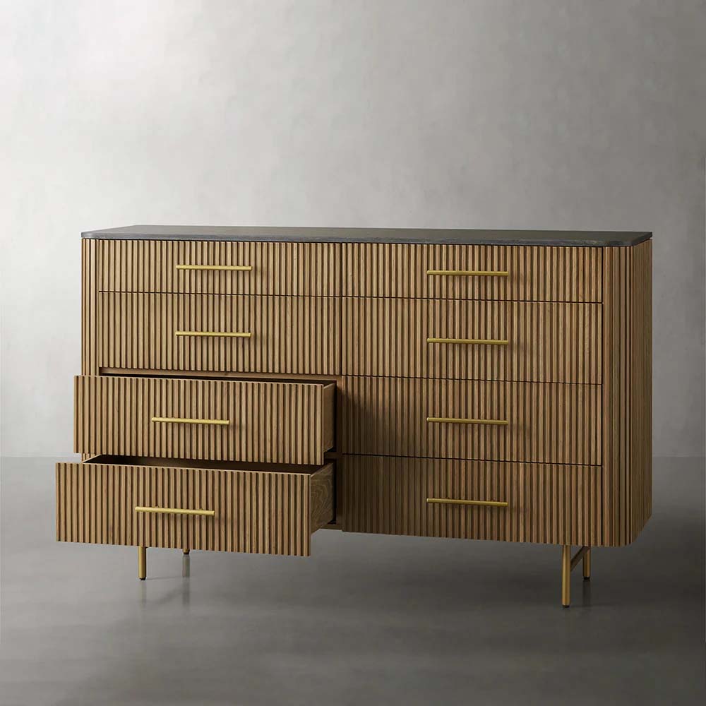 Finnley Wood Eight-Drawer Dresser with Marble or Bluestone Top Rural Chest Of 8-Drawers Cabinet