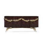 Luxury Walnut Burl Sideboard Buffet Cabinet with Hand-Carved Floral Doors & Storage