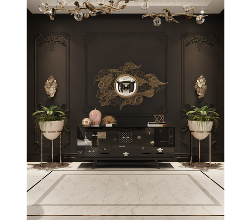 Luxury Black Sideboard Cabinet with Geometric Design & Hidden Storage