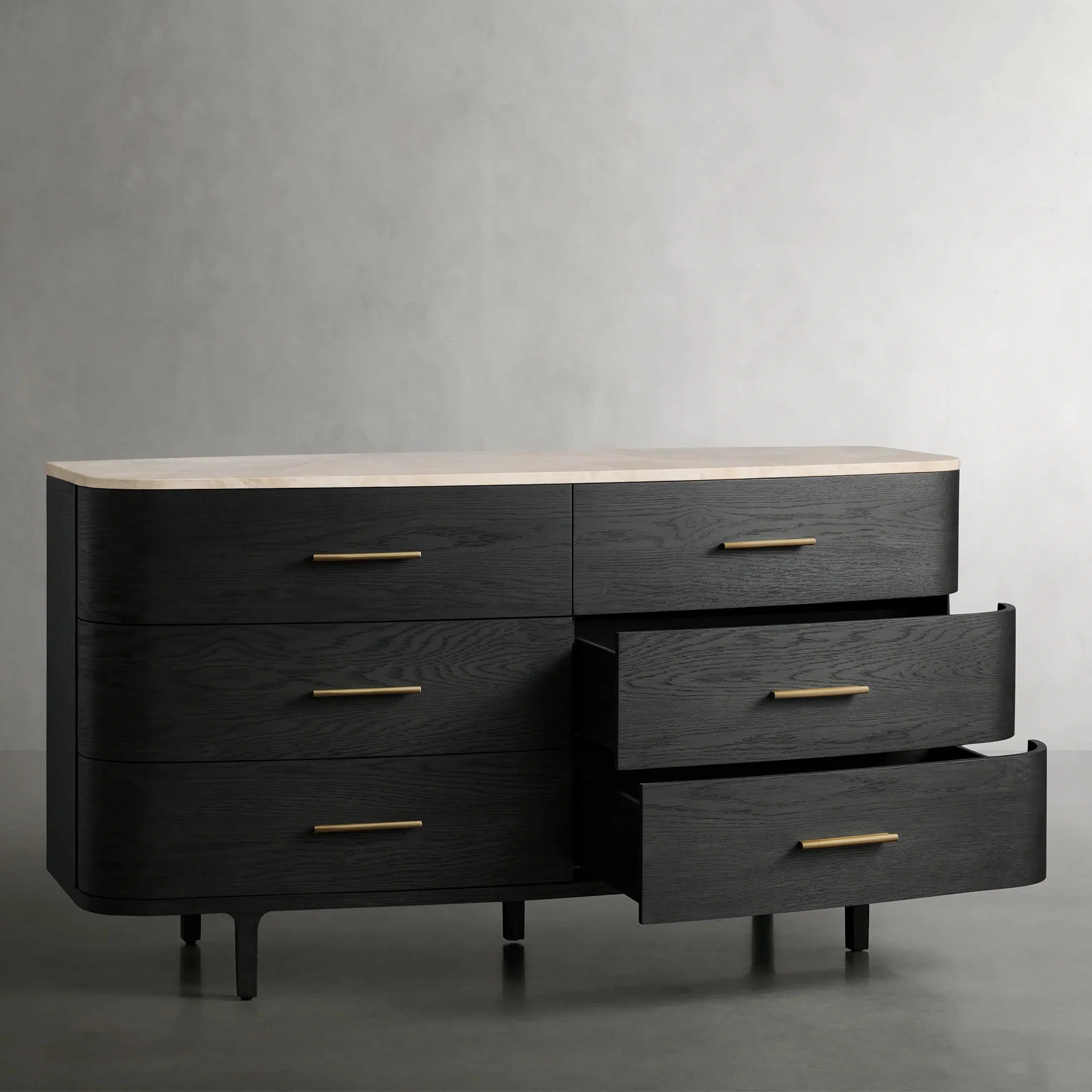 Danny Solid Oak Wood Six-Drawer Dresser with Marble Top Chest Of 6 Drawers Storage Cabinet Modern Style
