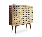 Luxury Walnut Bar Cabinet with Brass Accents & Hidden Storage