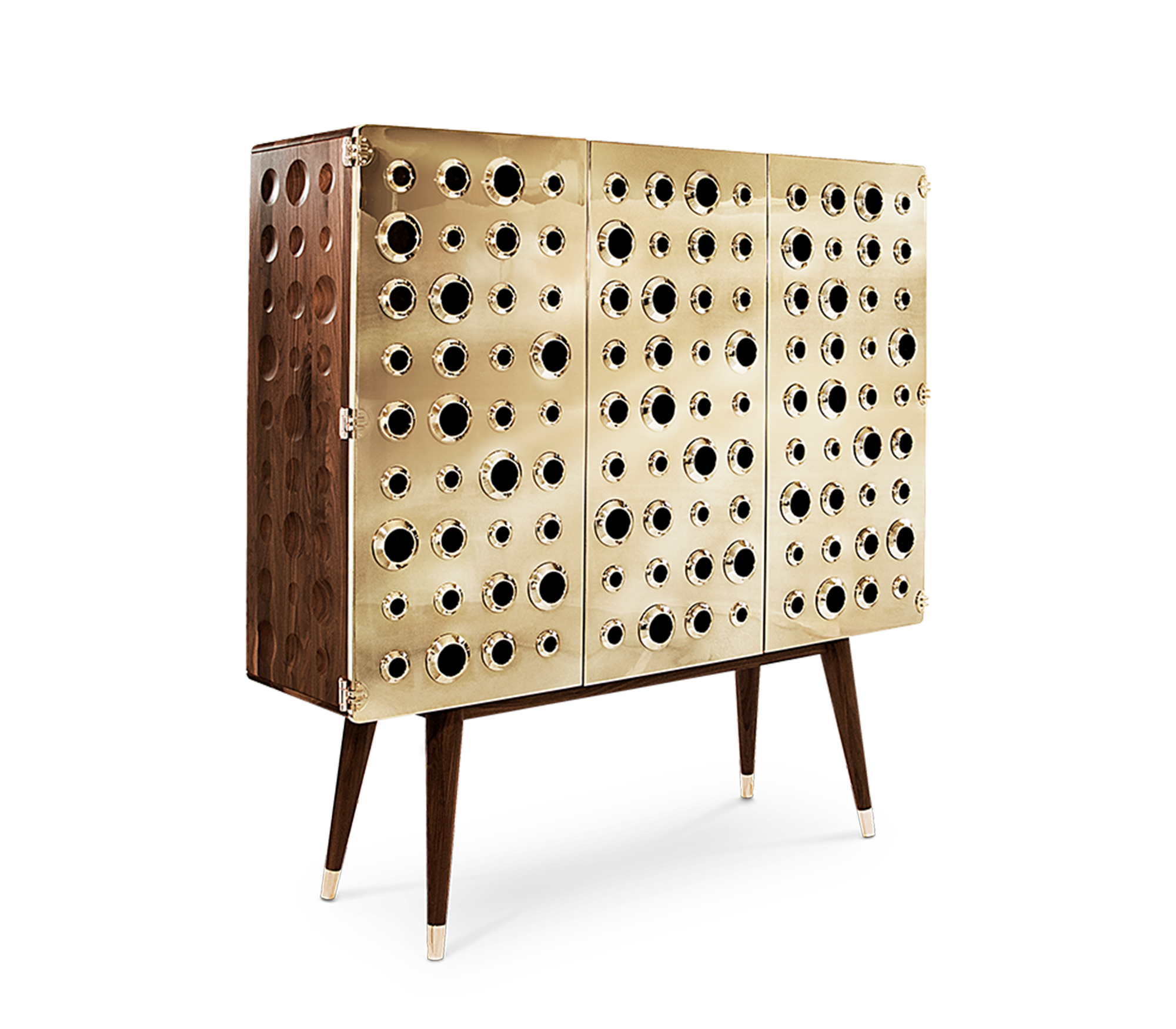 Luxury Walnut Bar Cabinet with Brass Accents & Hidden Storage