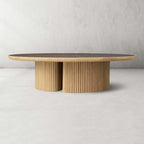 Astor Round Coffee Table Marble Top Oak Wood Base Sofa Center Tea Table