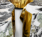 Luxury Coffee Table with Cracked Brass Sculptural Base & Smoked Glass Top