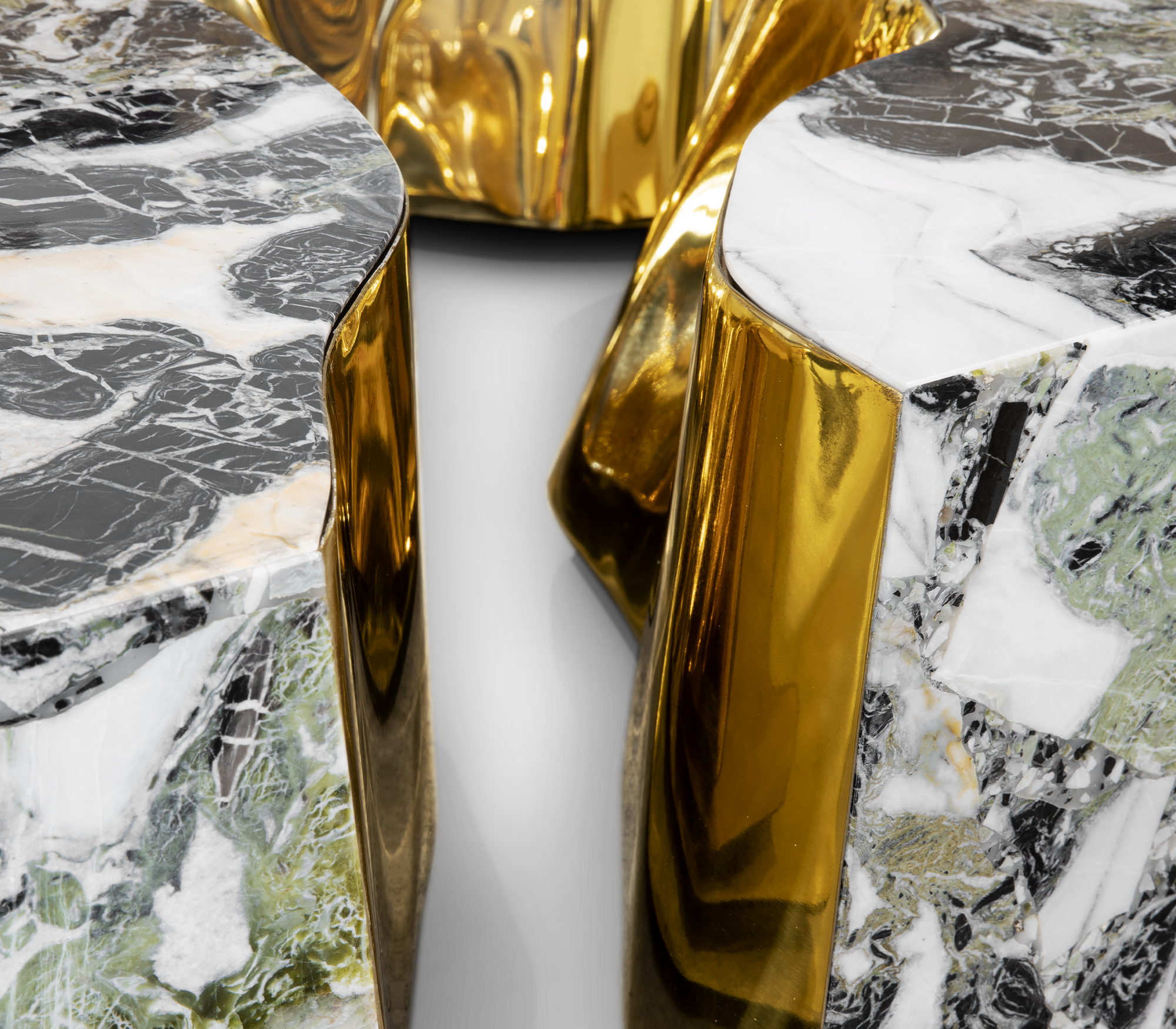 Luxury Coffee Table with Cracked Brass Sculptural Base & Smoked Glass Top