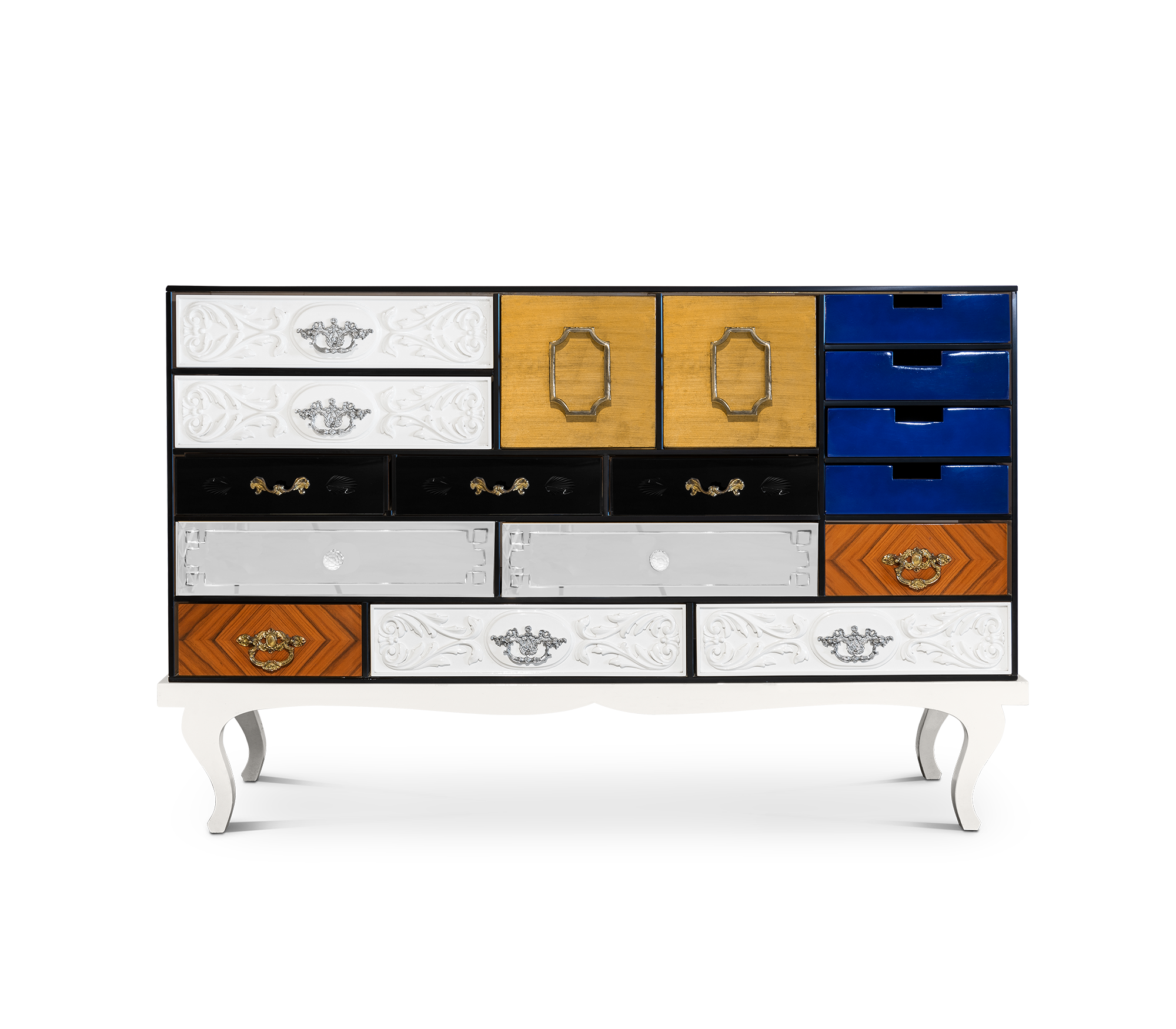 Luxury Patchwork Wood Sideboard Buffet Cabinet with Hidden Storage