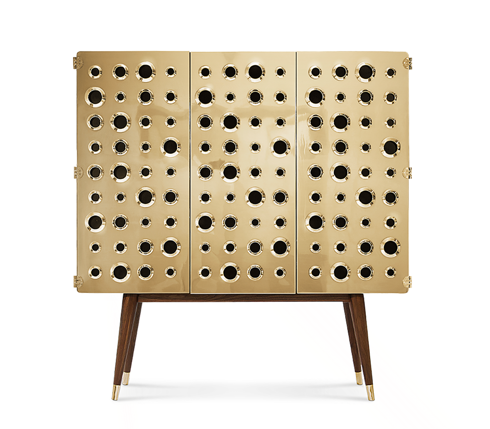 Luxury Walnut Bar Cabinet with Brass Accents & Hidden Storage