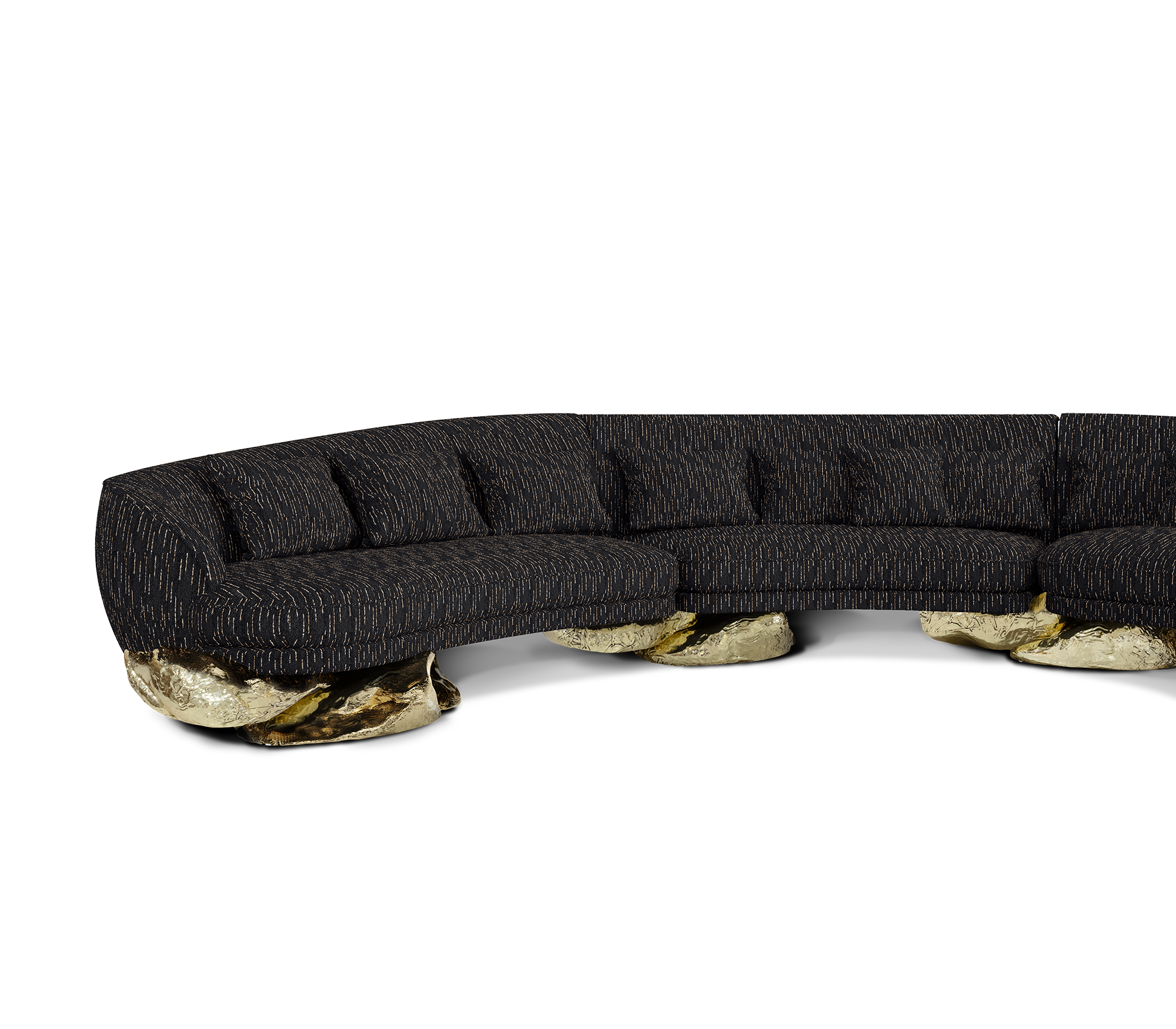 Luxury Sculptural Curved Sofa with Polished Hammered Brass Base & Organic Design