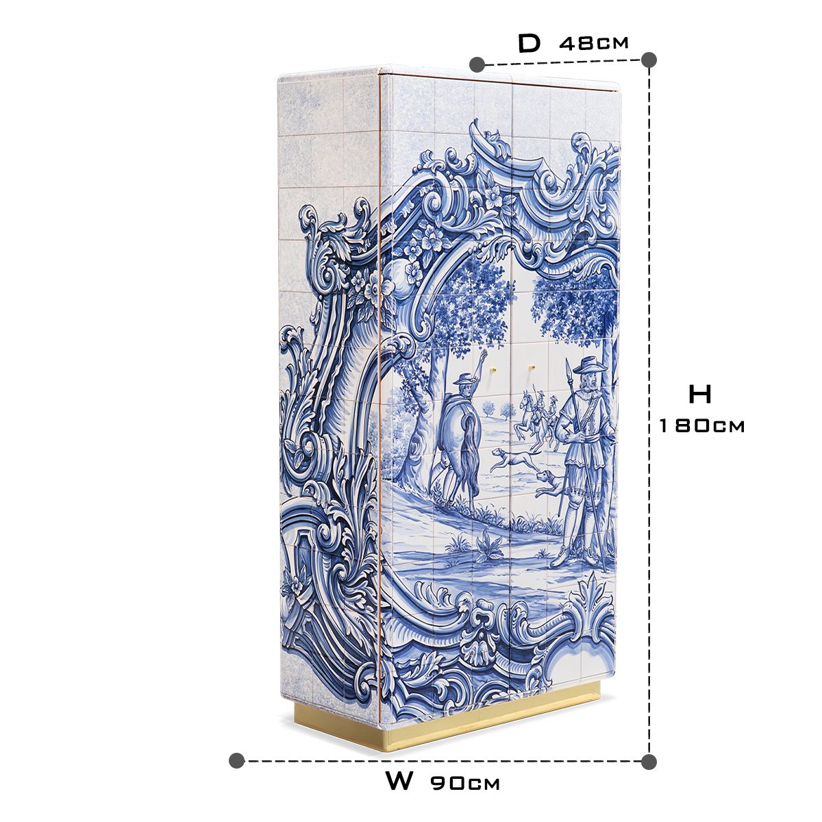 Luxury Display Cabinet with Hand-Painted Tile Artwork, Glass Shelves & Storage
