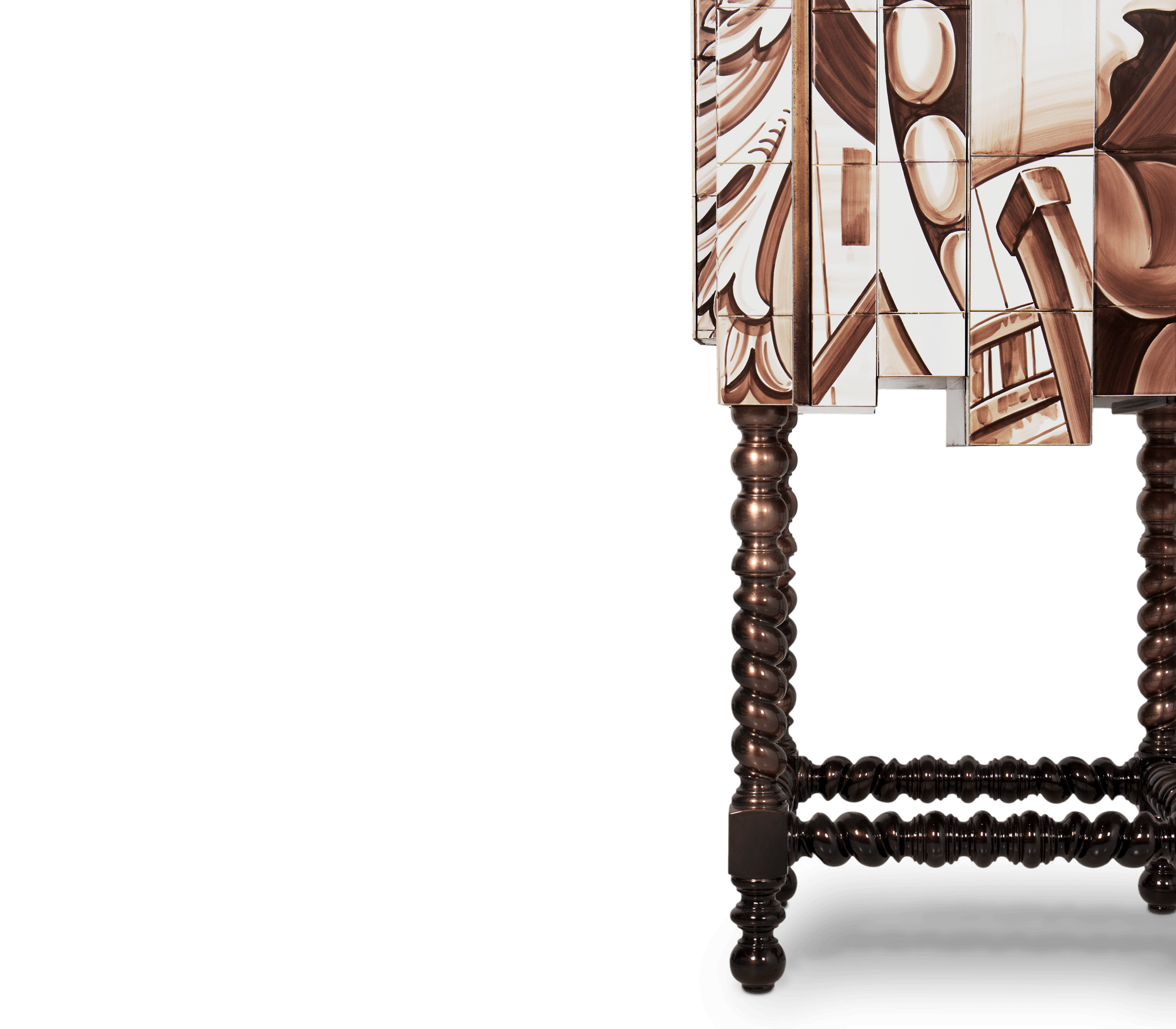 Luxury Hand-Painted Tile Cabinet with Mirrored Details & Collector Storage