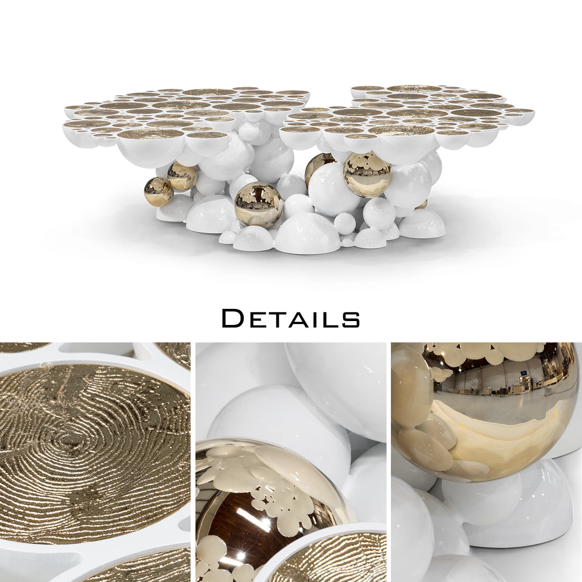 Luxury Sculptural Coffee Table with Gold Sphere Base & Black Glass Top