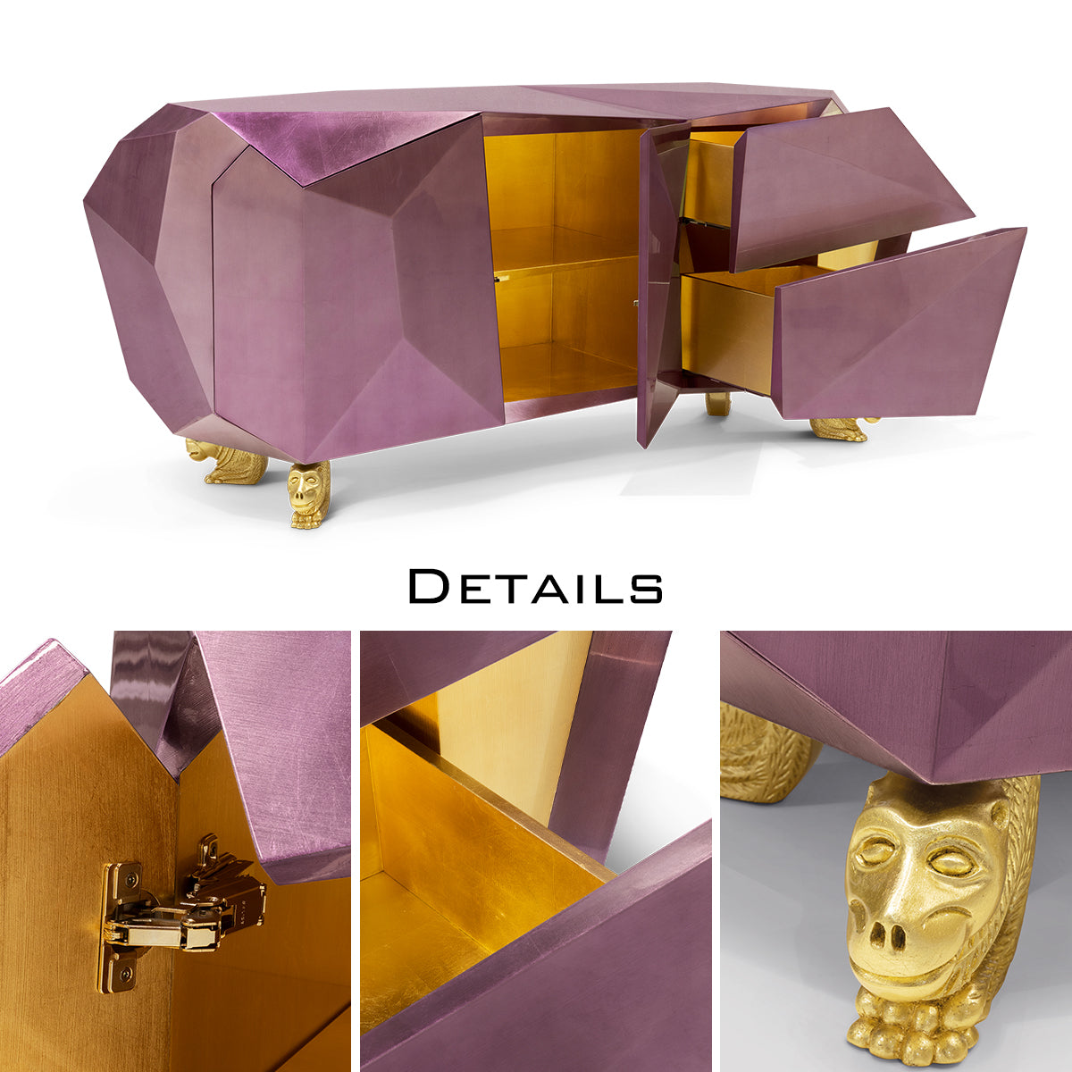 Luxury Diamond-Inspired Sideboard Cabinet with Black Gold Finish & Hidden Storage