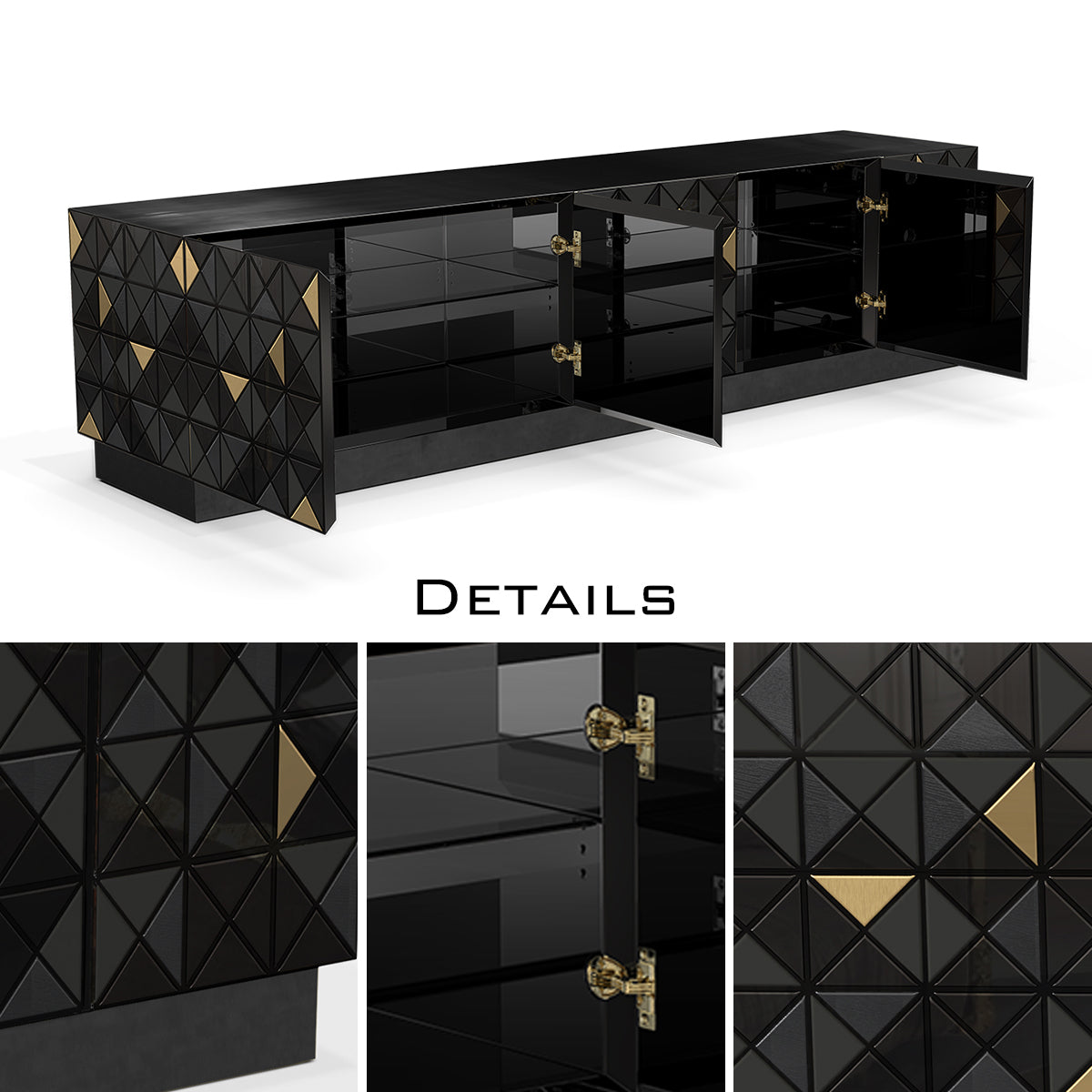 Luxury Walnut Media Console with Pixel-Inspired Design & Hidden Storage