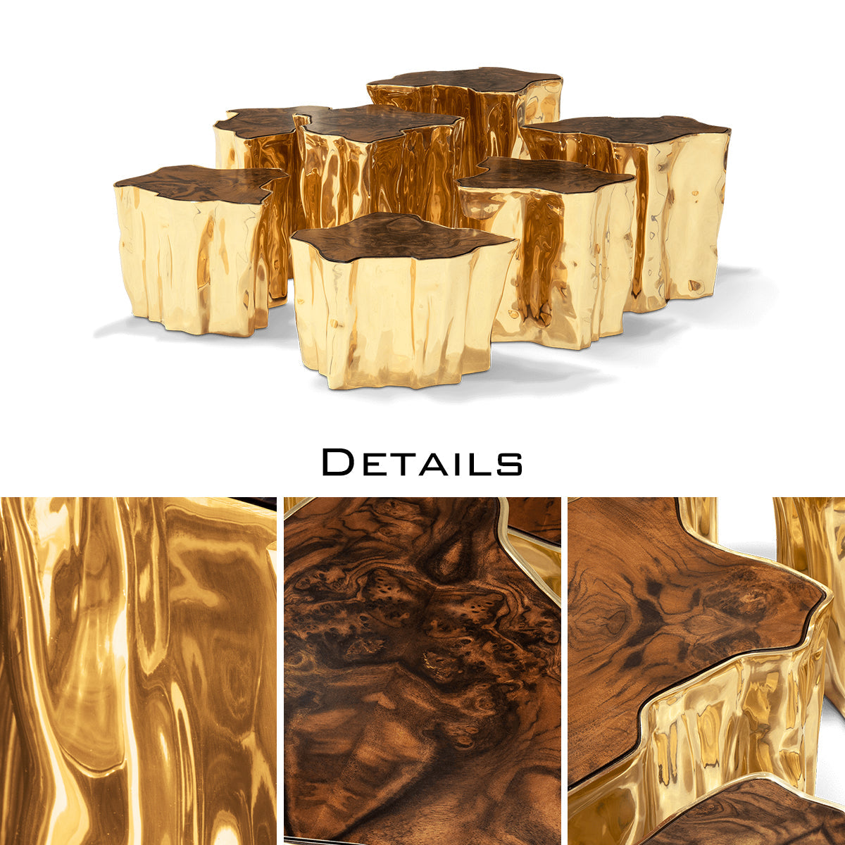 Luxury White Coffee Table with Sculptural Gold Base & Organic Modern Design