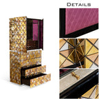 Luxury Walnut Curio Cabinet with Pixel-Inspired Design & Hidden Storage