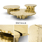 Luxury Patina Brass Coffee Table Set with Round Tiered Tops & Statement Design