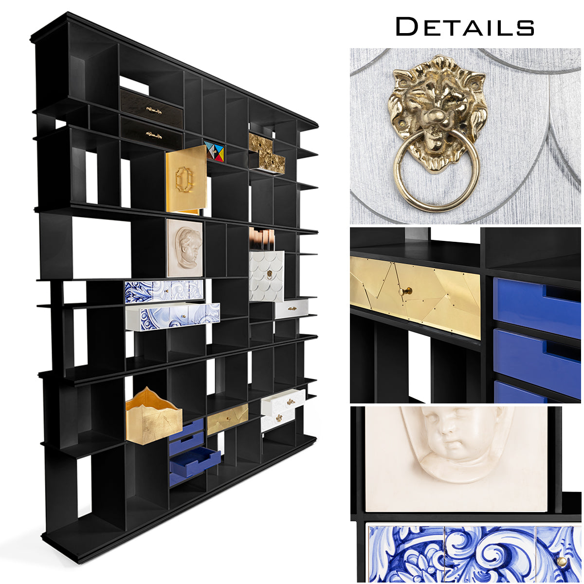 Luxury Glass Display Cabinet with Brass Accents, Curio Storage & Designer Shelving