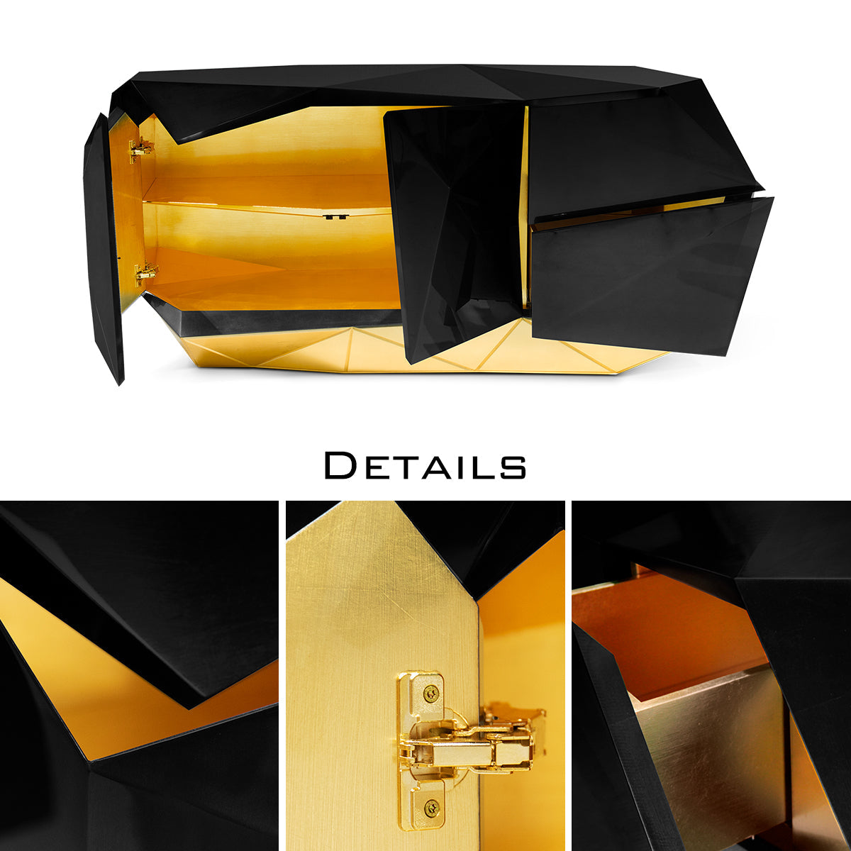 Luxury Emerald Green Sideboard Cabinet with Diamond-Inspired Faceted Design