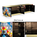 Luxury Walnut Media Console with Pixel-Inspired Design & Hidden Storage