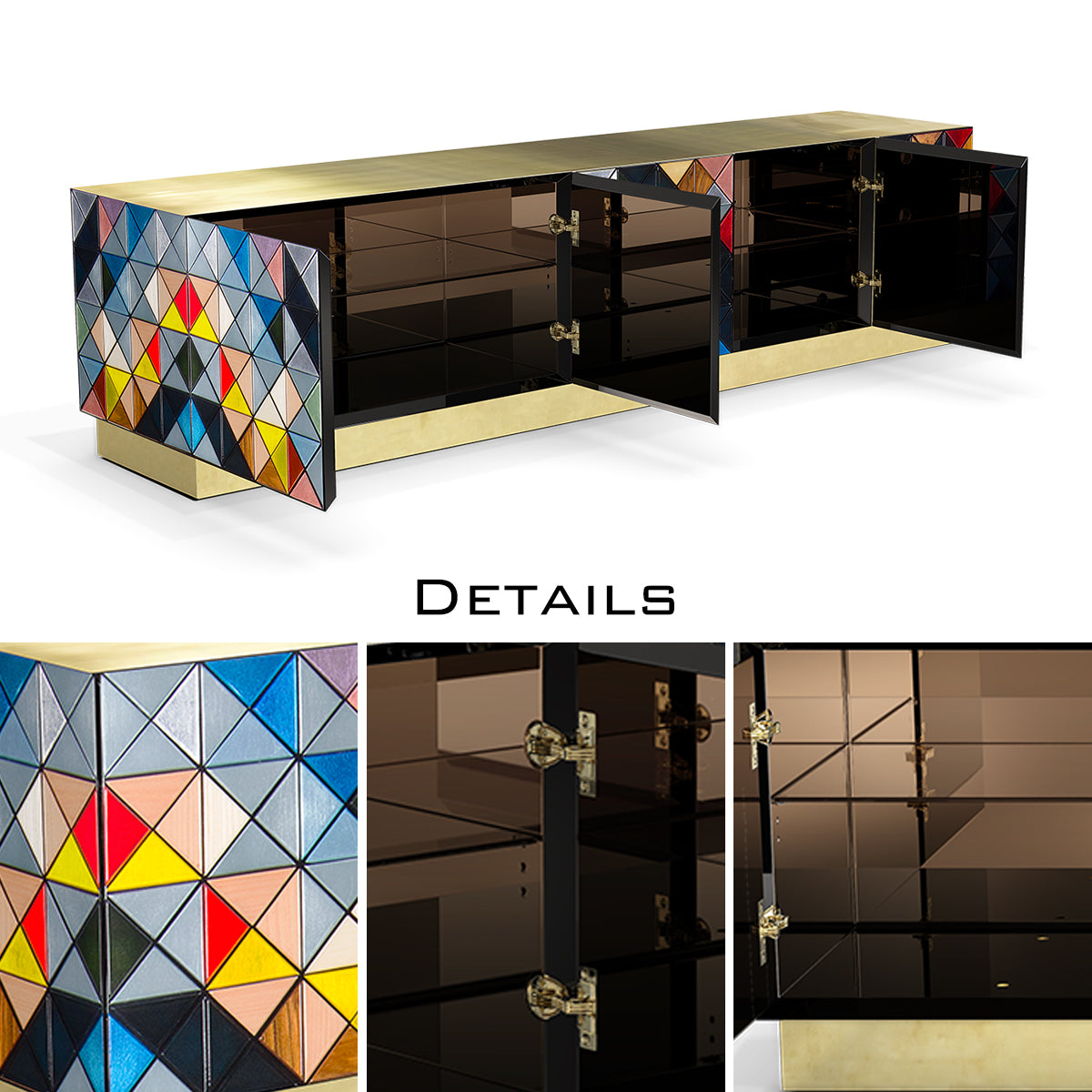 Luxury Walnut Media Console with Pixel-Inspired Design & Hidden Storage