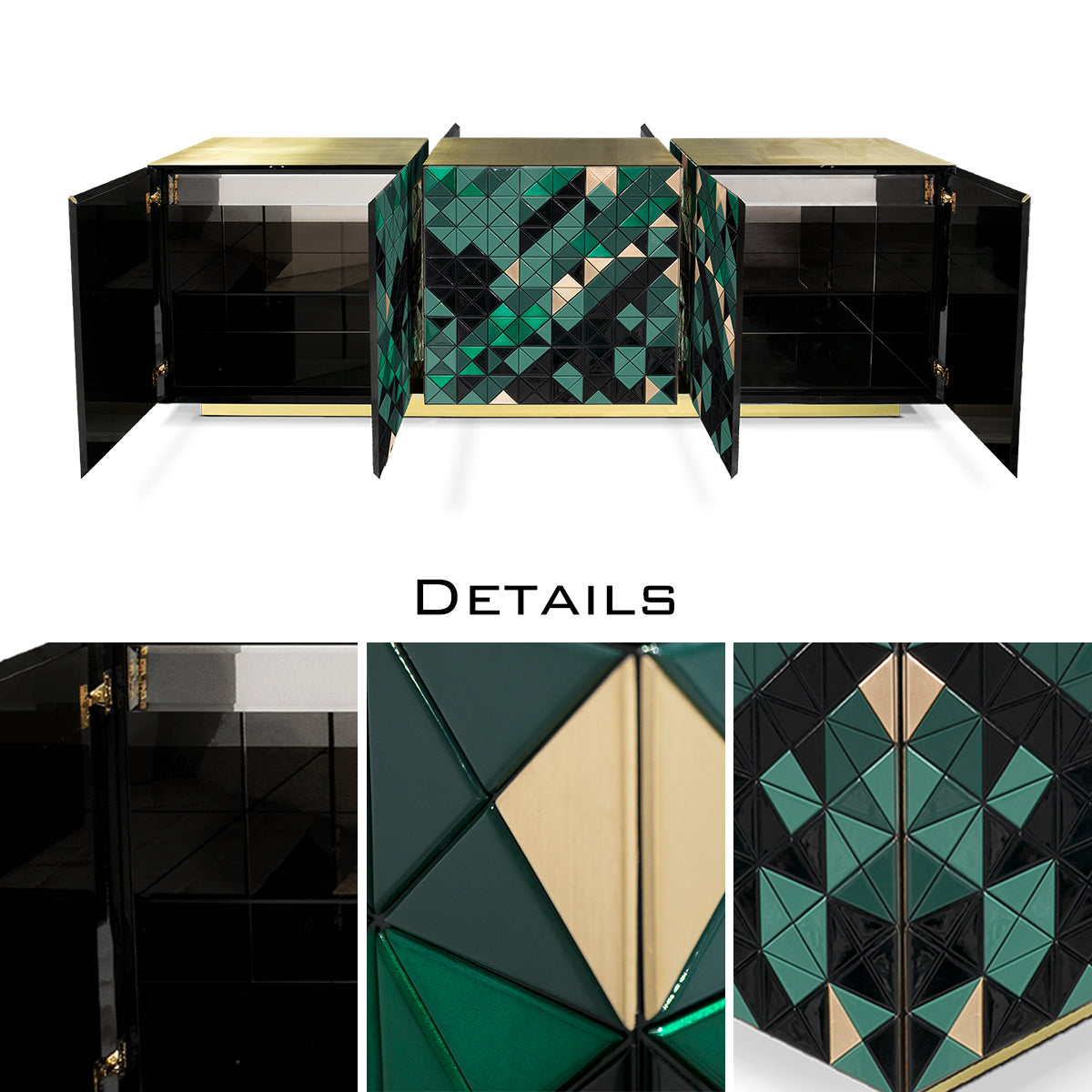 Luxury Anodized Metal Sideboard Cabinet with Pixel-Inspired Design & Hidden Storage