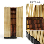 Luxury Curio Cabinet with Brass Tube Design, Glass Shelves & Hidden Storage
