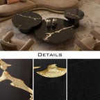 Luxury Gold Coffee Table with Round Glass Top & Sculptural Brass Base