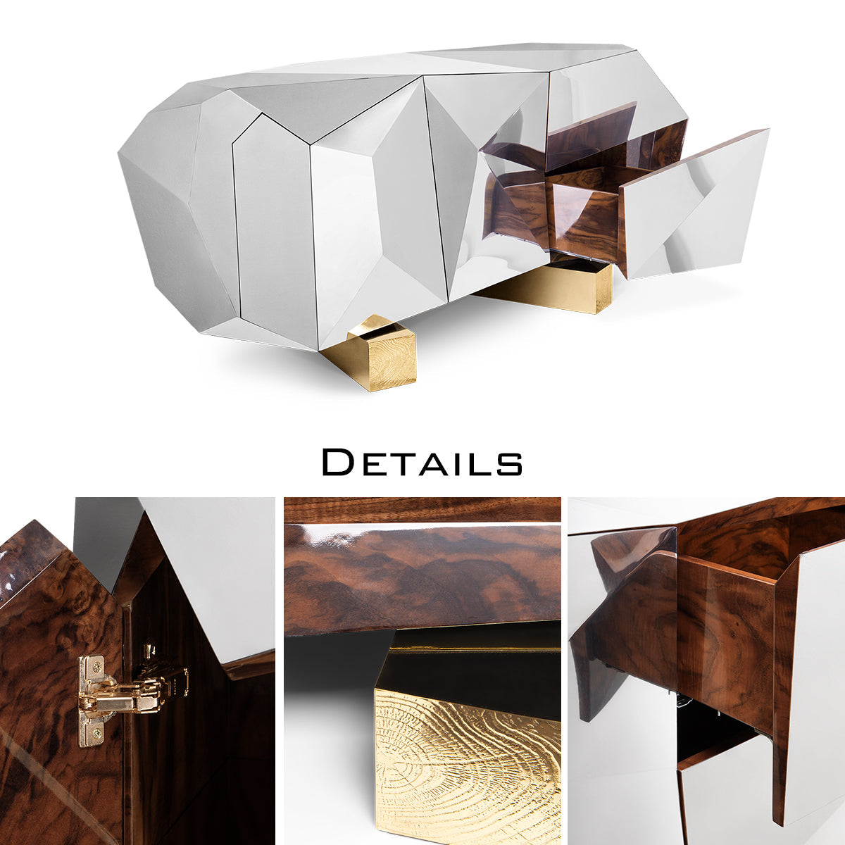 Luxury Black Faceted Sideboard Buffet Cabinet with Hidden Storage
