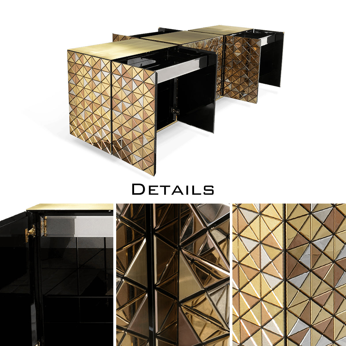 Luxury Anodized Metal Sideboard Cabinet with Pixel-Inspired Design & Hidden Storage
