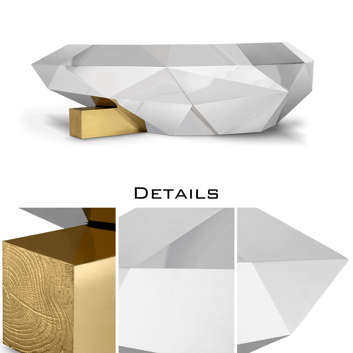 Luxury Geometric Coffee Table with Diamond-Inspired Design & High Gloss Finish